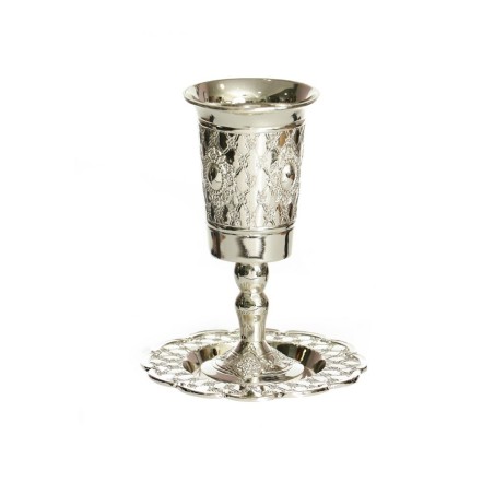 Silver Plated Kiddush Cup on Stem with Sa... | Jewish Gift from Israel