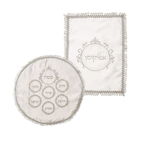 White Satin Passover Matzah Afikoman Set... | Matzah & Afikoman Covers