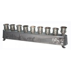 2 in 1 Pewter Plated Menorah Jerusalem Engraving... | Hanukkah Menorah