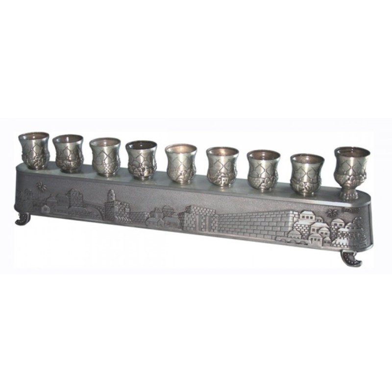 2 in 1 Pewter Plated Menorah Jerusalem Engraving... | Hanukkah Menorah