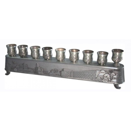 2 in 1 Pewter Plated Menorah Jerusalem Engraving... | Hanukkah Menorah