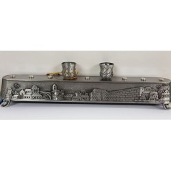 2 in 1 Pewter Plated Menorah Jerusalem Engraving... | Hanukkah Menorah