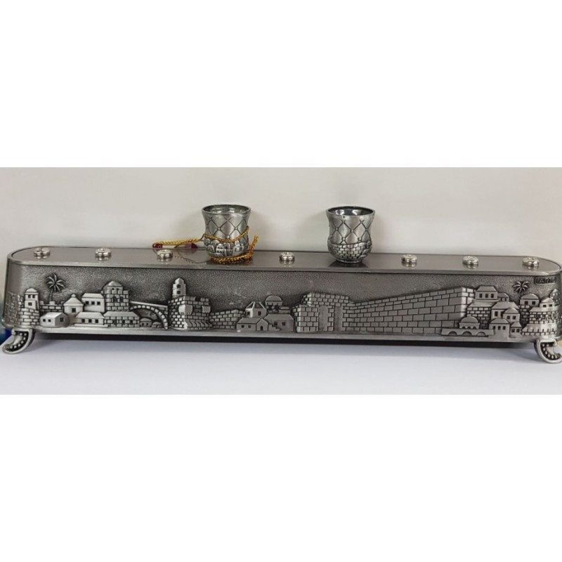2 in 1 Pewter Plated Menorah Jerusalem Engraving... | Hanukkah Menorah