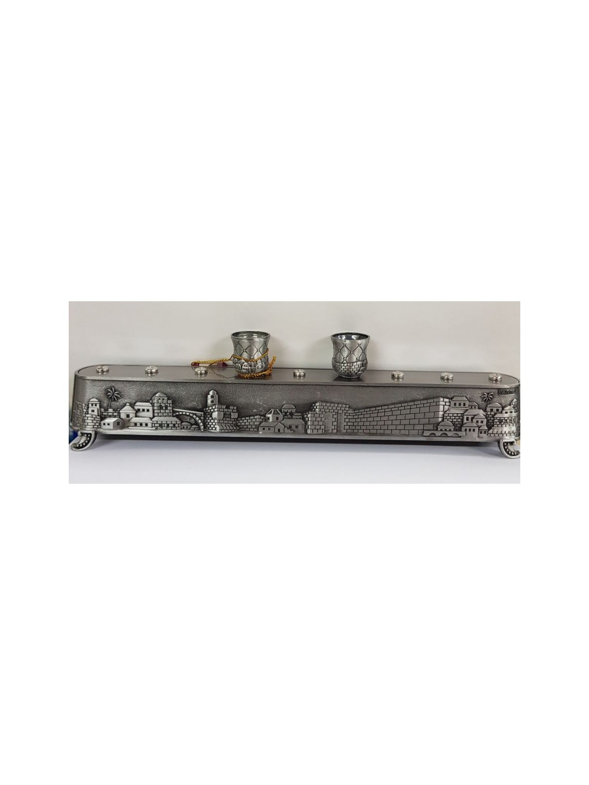 2 in 1 Pewter Plated Menorah Jerusalem Engraving... | Hanukkah Menorah