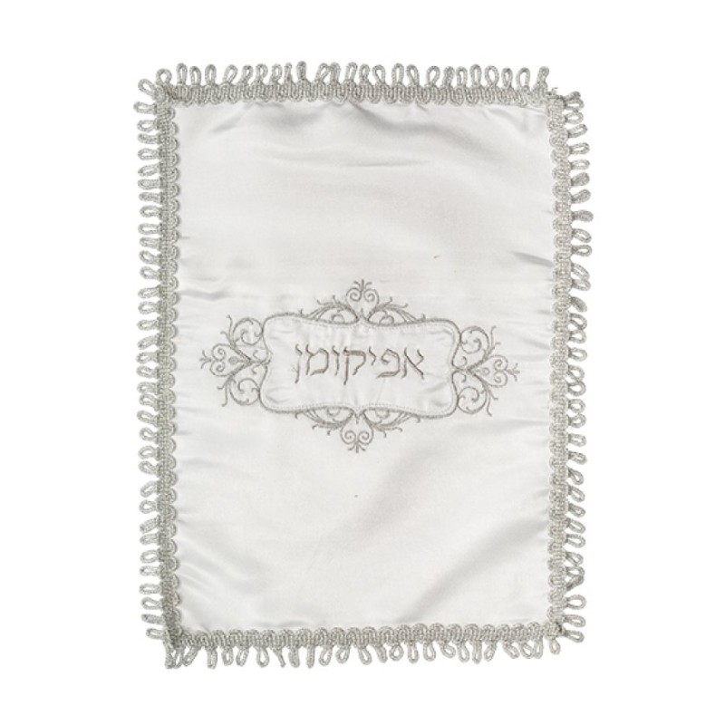 White Satin Afikoman Bag Silver Embroide... | Matzah & Afikoman Covers
