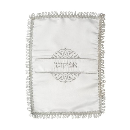 Satin Afikoman Bag Silver Embroidery Swi... | Matzah & Afikoman Covers