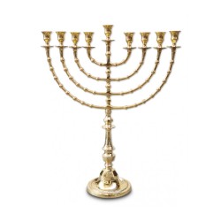 Extra Large Gold Brass Chanukah Menorah Beaded D... | Hanukkah Menorah