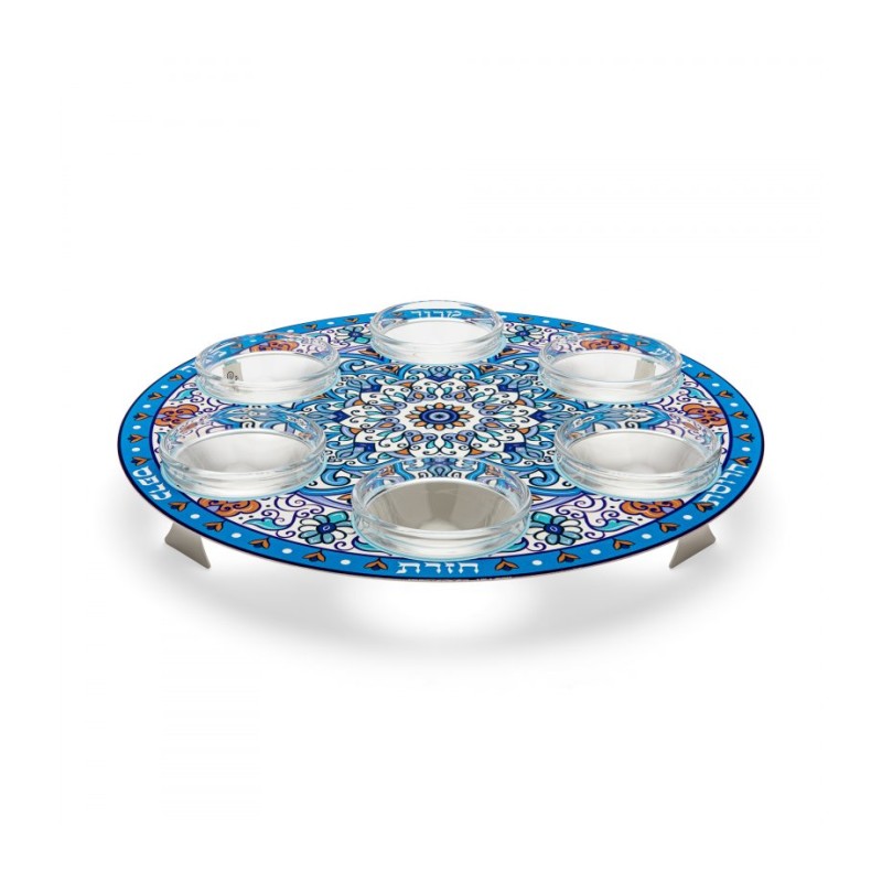 Dorit Judaica Seder Plate Mandala Design with Glass ... | Seder Plates