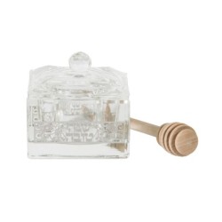 Plat à miel carré en cristal avec décoration en argent... | Cadeau juif d'Israël
