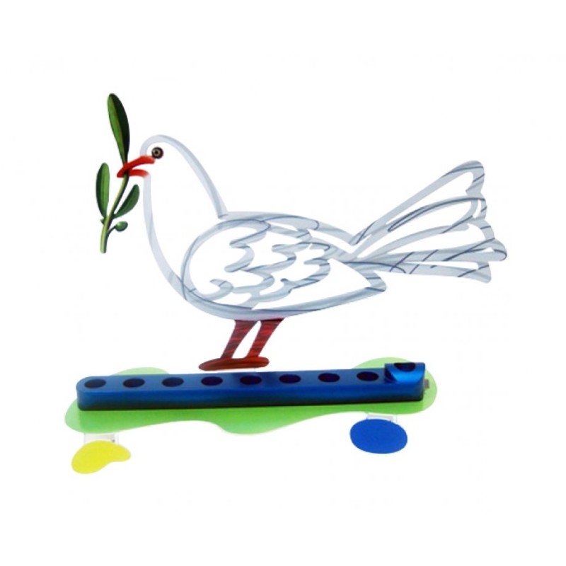 David Gerstein Laser Cut Metal White and Blue Ha... | Hanukkah Menorah