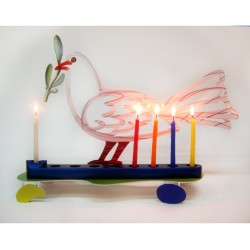 David Gerstein Laser Cut Metal White and Blue Ha... | Hanukkah Menorah