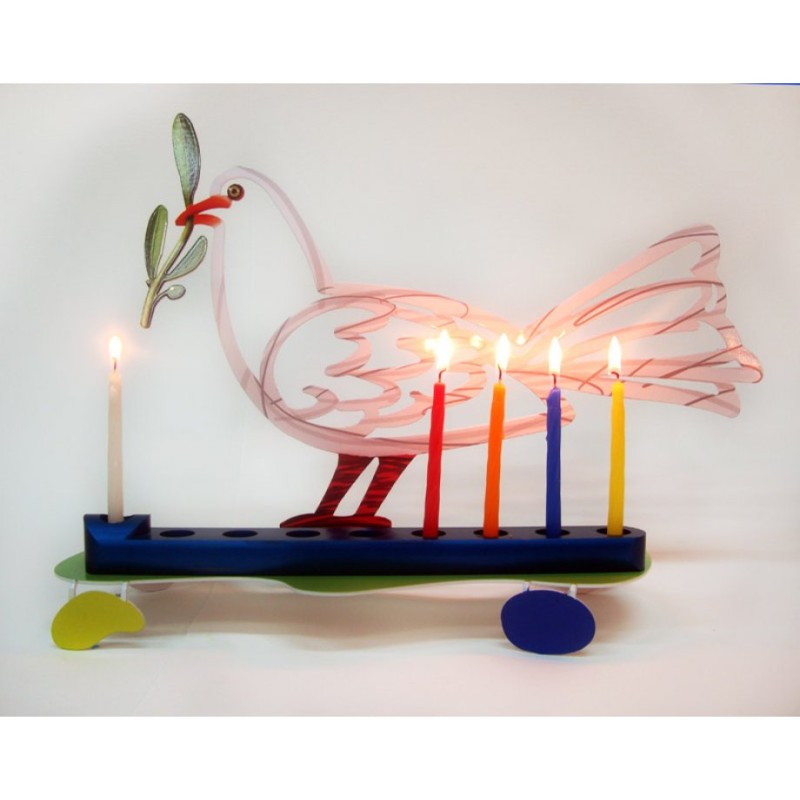 David Gerstein Laser Cut Metal White and Blue Ha... | Hanukkah Menorah