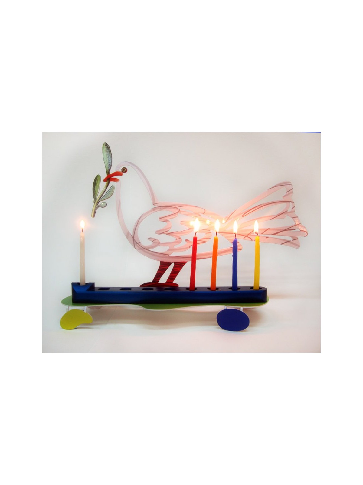 David Gerstein Laser Cut Metal White and Blue Ha... | Hanukkah Menorah