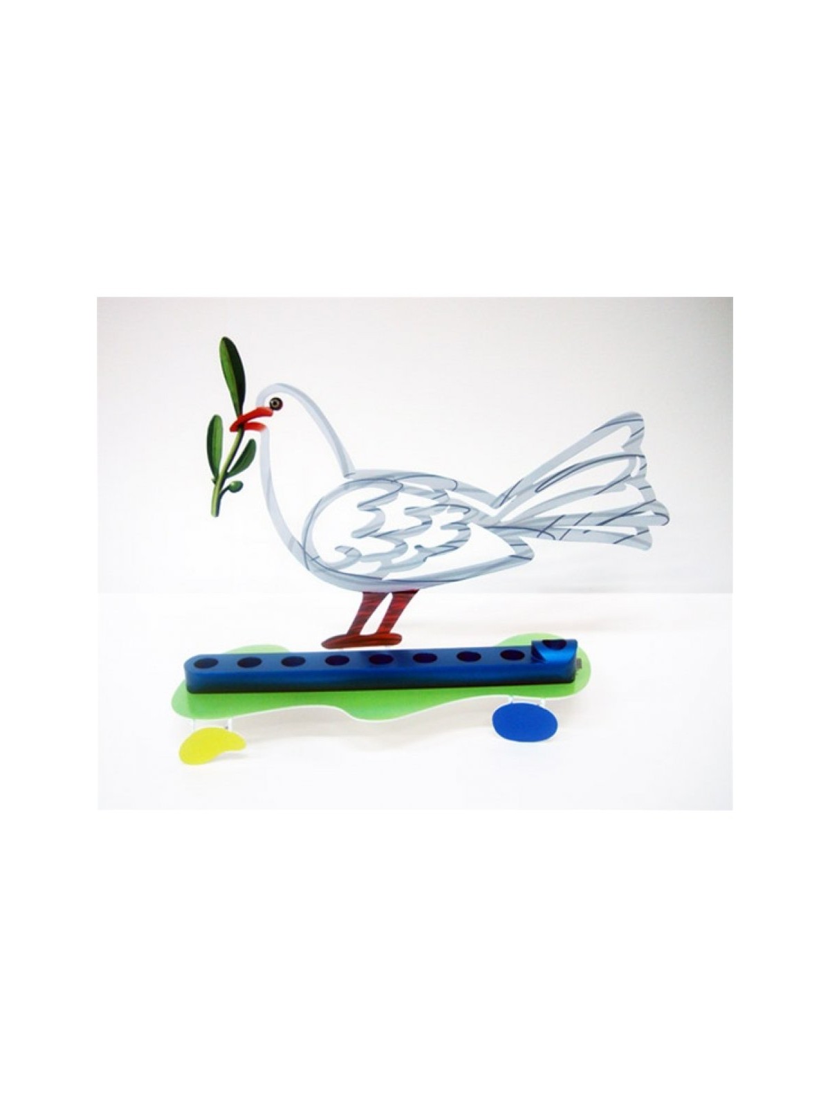 David Gerstein Laser Cut Metal White and Blue Ha... | Hanukkah Menorah