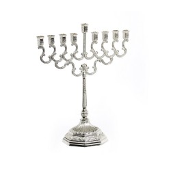 Nickel Plated Curly Design Chanukah Menorah Silv... | Hanukkah Menorah