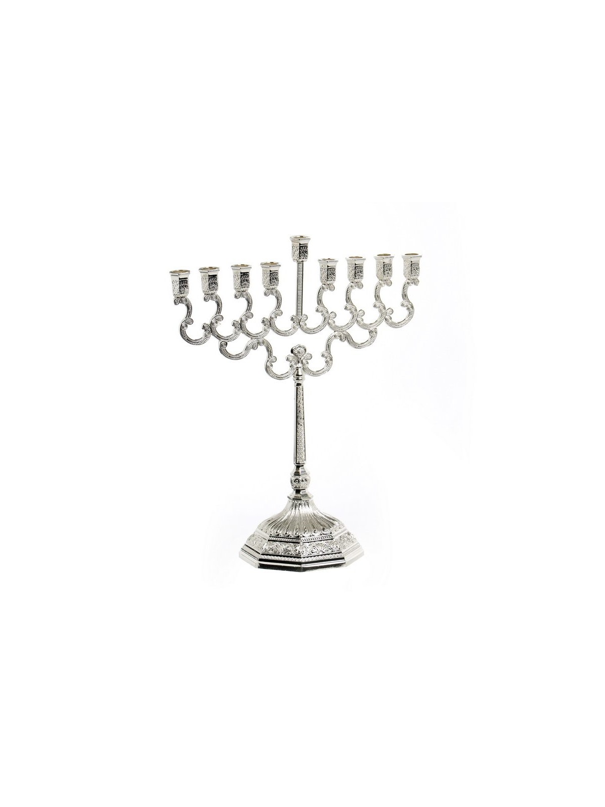 Nickel Plated Curly Design Chanukah Menorah Silv... | Hanukkah Menorah