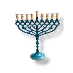 Patina Chanukah Menorah with Pomegranate and Lea... | Hanukkah Menorah
