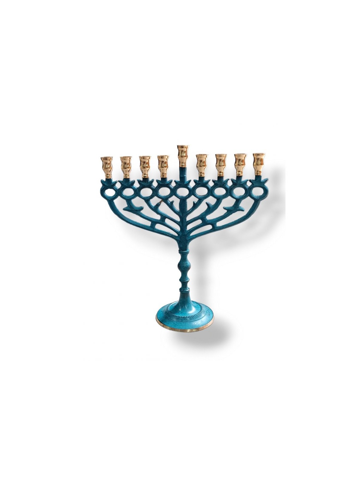 Patina Chanukah Menorah with Pomegranate and Lea... | Hanukkah Menorah