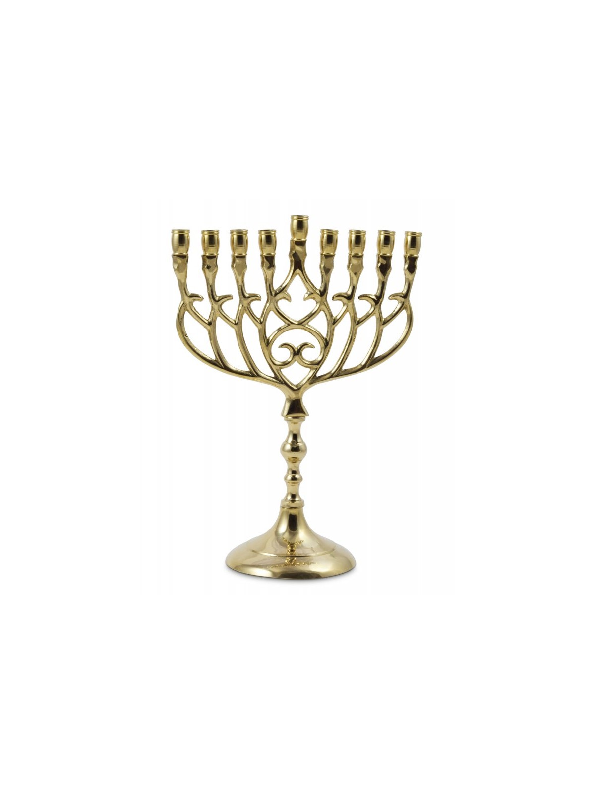 Chanukah Menorah in Brass with Swirling Design f... | Hanukkah Menorah