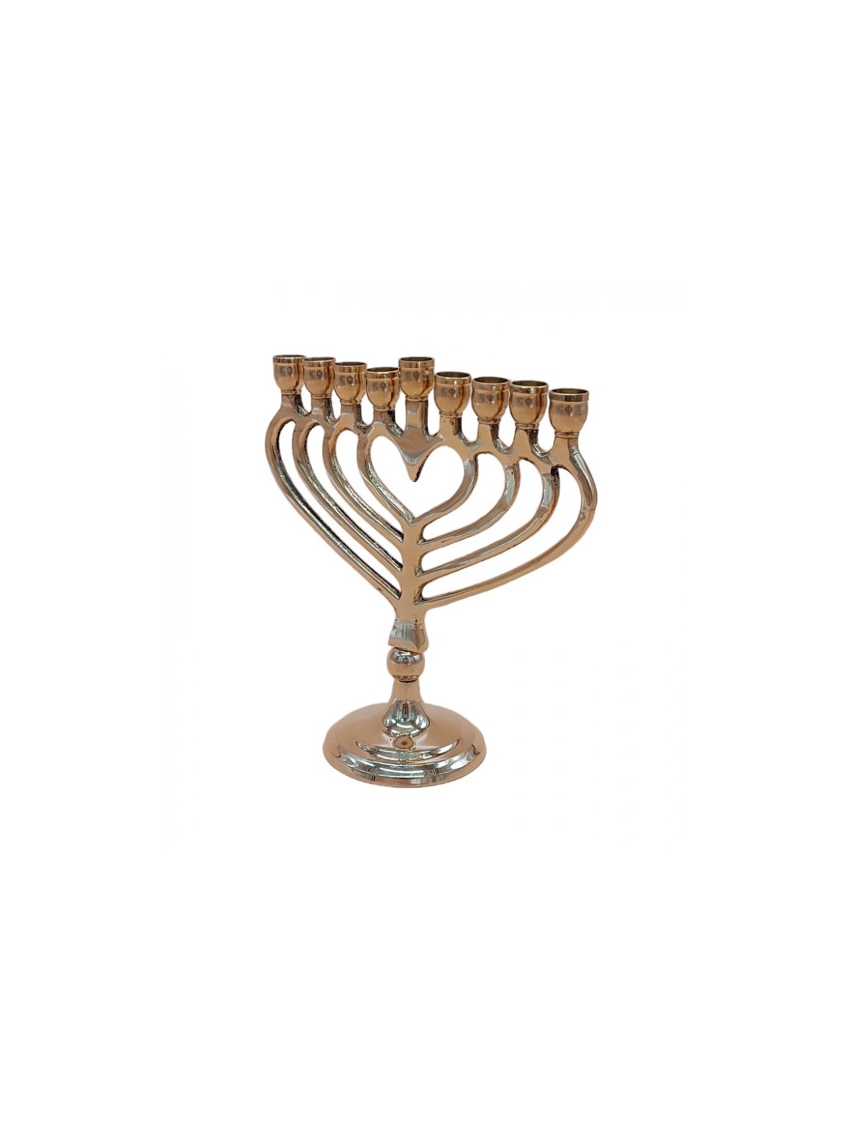 Chanukah Menorah Gold Metal with a Heart Shape 7... | Hanukkah Menorah