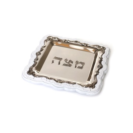Silver Plated Matzah Tray on White Crazed... | Jewish Gift from Israel