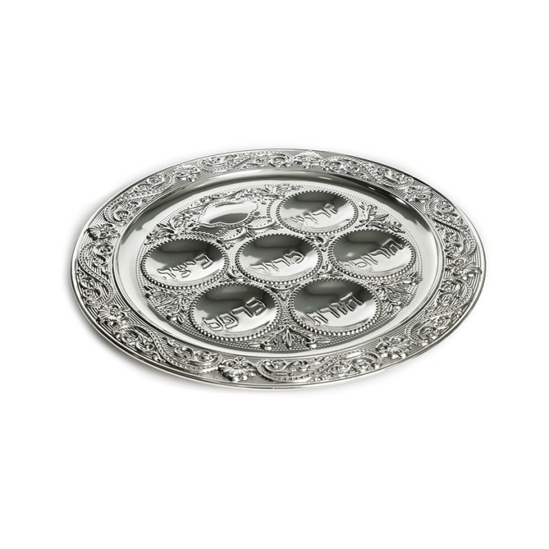 Silver Plated Passover Seder Plate Floral Swirling D... | Seder Plates