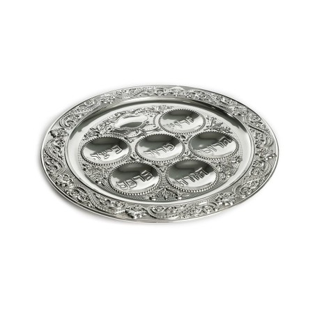 Silver Plated Passover Seder Plate Floral Swirling D... | Seder Plates