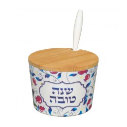 Rosh Hashanah Bamboo Honey Dish with Red ... | Jewish Gift from Israel