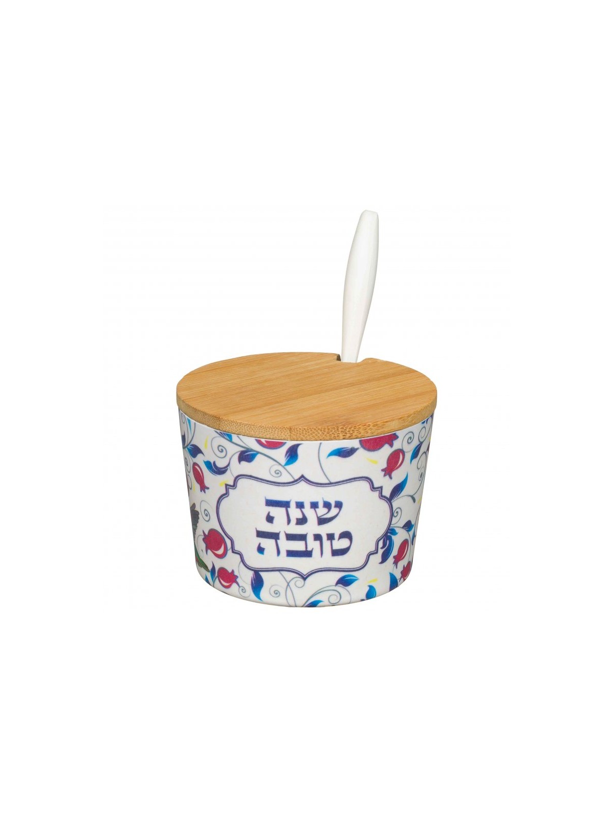 Rosh Hashanah Bamboo Honey Dish with Red ... | Jewish Gift from Israel