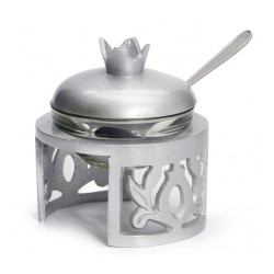 Rosh Hashanah Glass Honey Dish in Metal F... | Jewish Gift from Israel