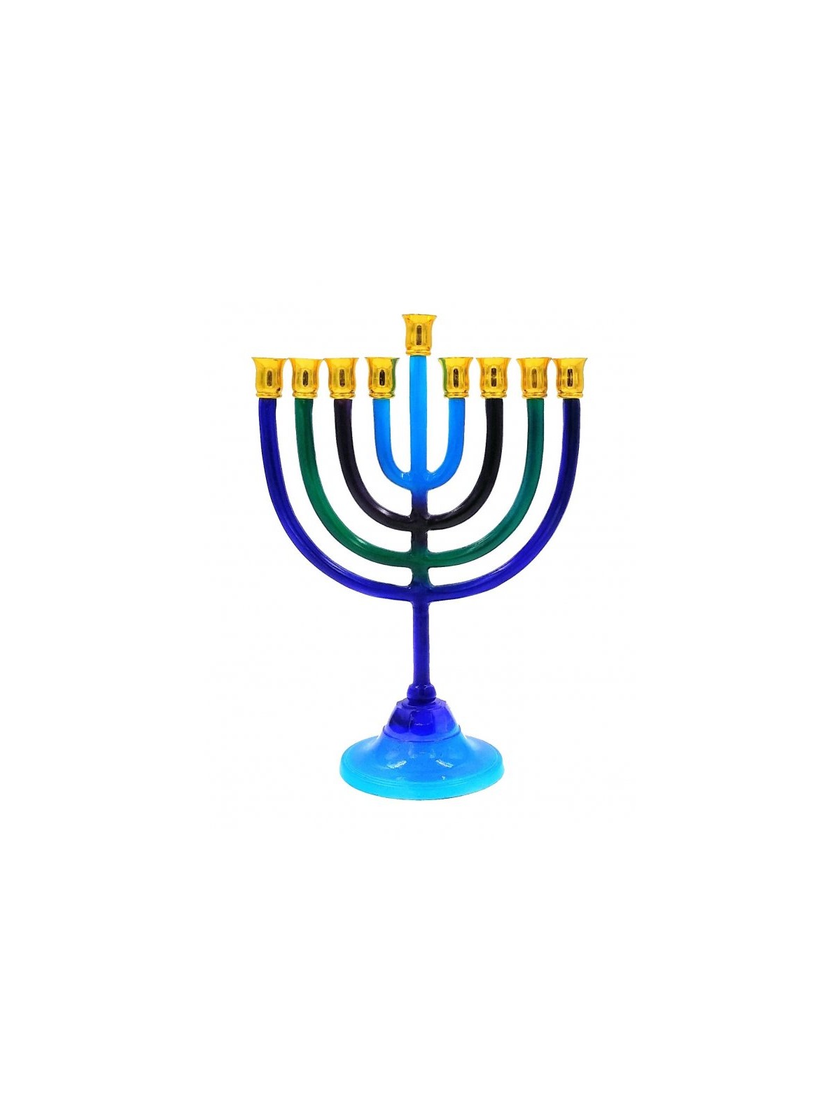 Blue Green Black Chanukah Menorah with Stem Alum... | Hanukkah Menorah
