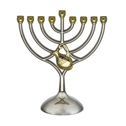 Silver and Gold Chanukah Menorah Curved Branches... | Hanukkah Menorah