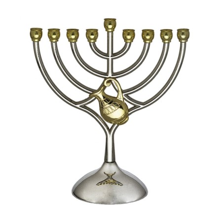 Silver and Gold Chanukah Menorah Curved Branches... | Hanukkah Menorah
