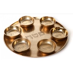 Gold Seder Plate with Six Matching Gold Bowls Enamel... | Seder Plates