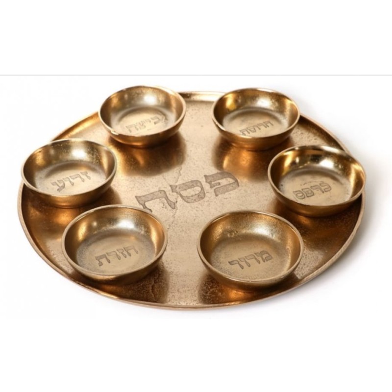 Gold Seder Plate with Six Matching Gold Bowls Enamel... | Seder Plates