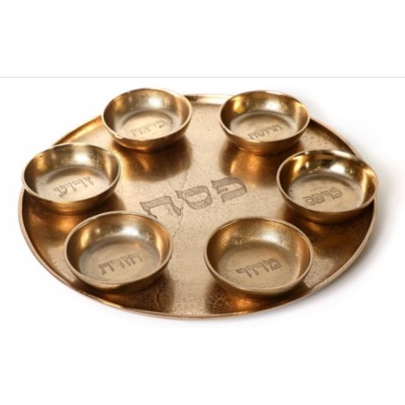 Gold Seder Plate with Six Matching Gold Bowls Enamel... | Seder Plates