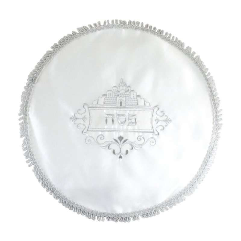 Passover Matzah Cover Silver Embroidered... | Matzah & Afikoman Covers