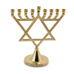 Gold Colored Chanukah Menorah with Large Star of... | Hanukkah Menorah