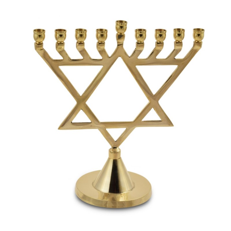 Gold Colored Chanukah Menorah with Large Star of... | Hanukkah Menorah