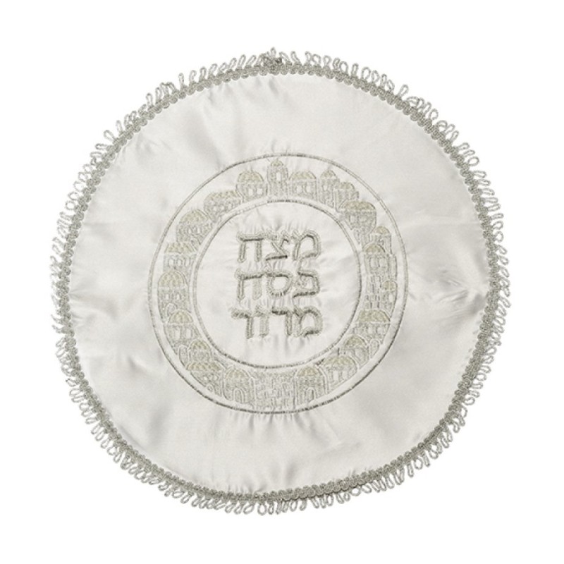 White Satin Matzah Cover with Embroidere... | Matzah & Afikoman Covers