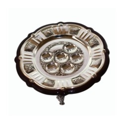 Passover Seder Plate Silver Plate on Wood Base Small... | Seder Plates