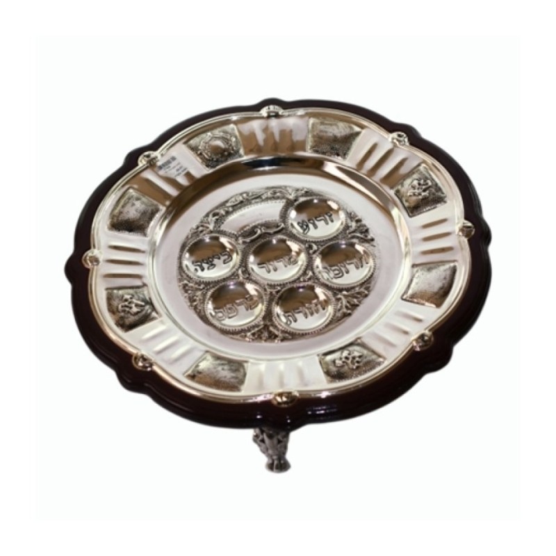 Passover Seder Plate Silver Plate on Wood Base Small... | Seder Plates
