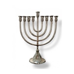 Nickel Plated Chanukah Menorah with Classic Desi... | Hanukkah Menorah