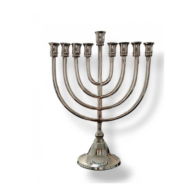 Nickel Plated Chanukah Menorah with Classic Desi... | Hanukkah Menorah