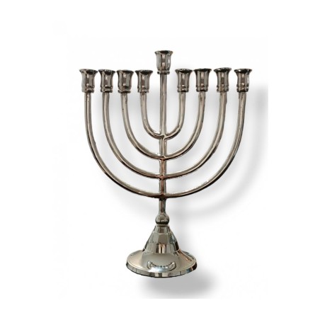 Nickel Plated Chanukah Menorah with Classic Desi... | Hanukkah Menorah