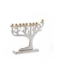 Nickel Plated Chanukah Menorah with Gold Color C... | Hanukkah Menorah