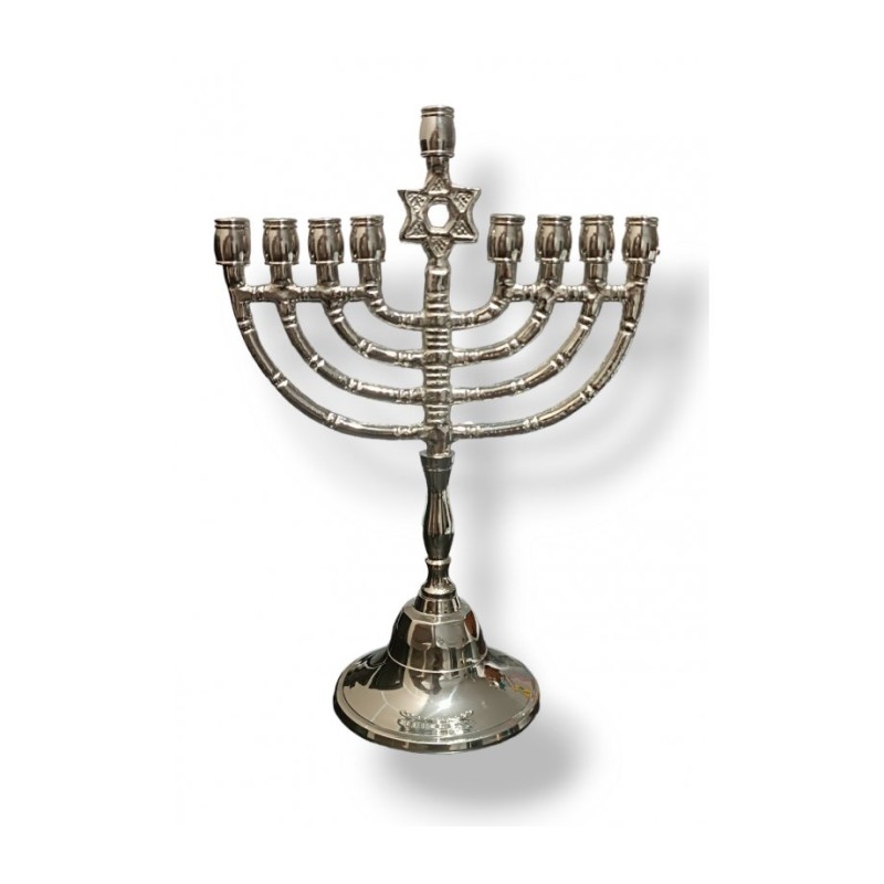 Nickel Chanukah Menorah with Decorative Star of ... | Hanukkah Menorah
