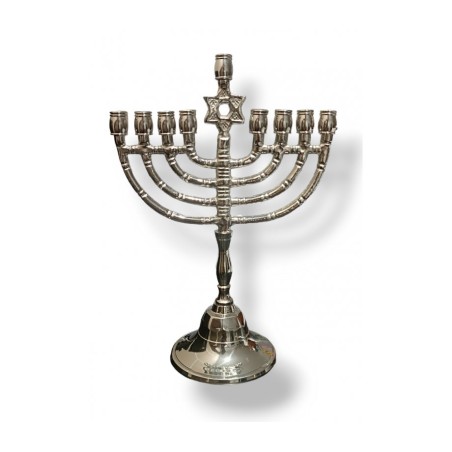 Nickel Chanukah Menorah with Decorative Star of ... | Hanukkah Menorah