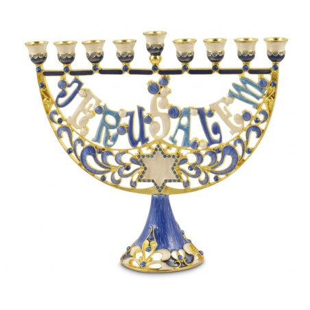 Menorah en émail étoile de David anglais Jérusalem B... | Hanoukka Menorah
