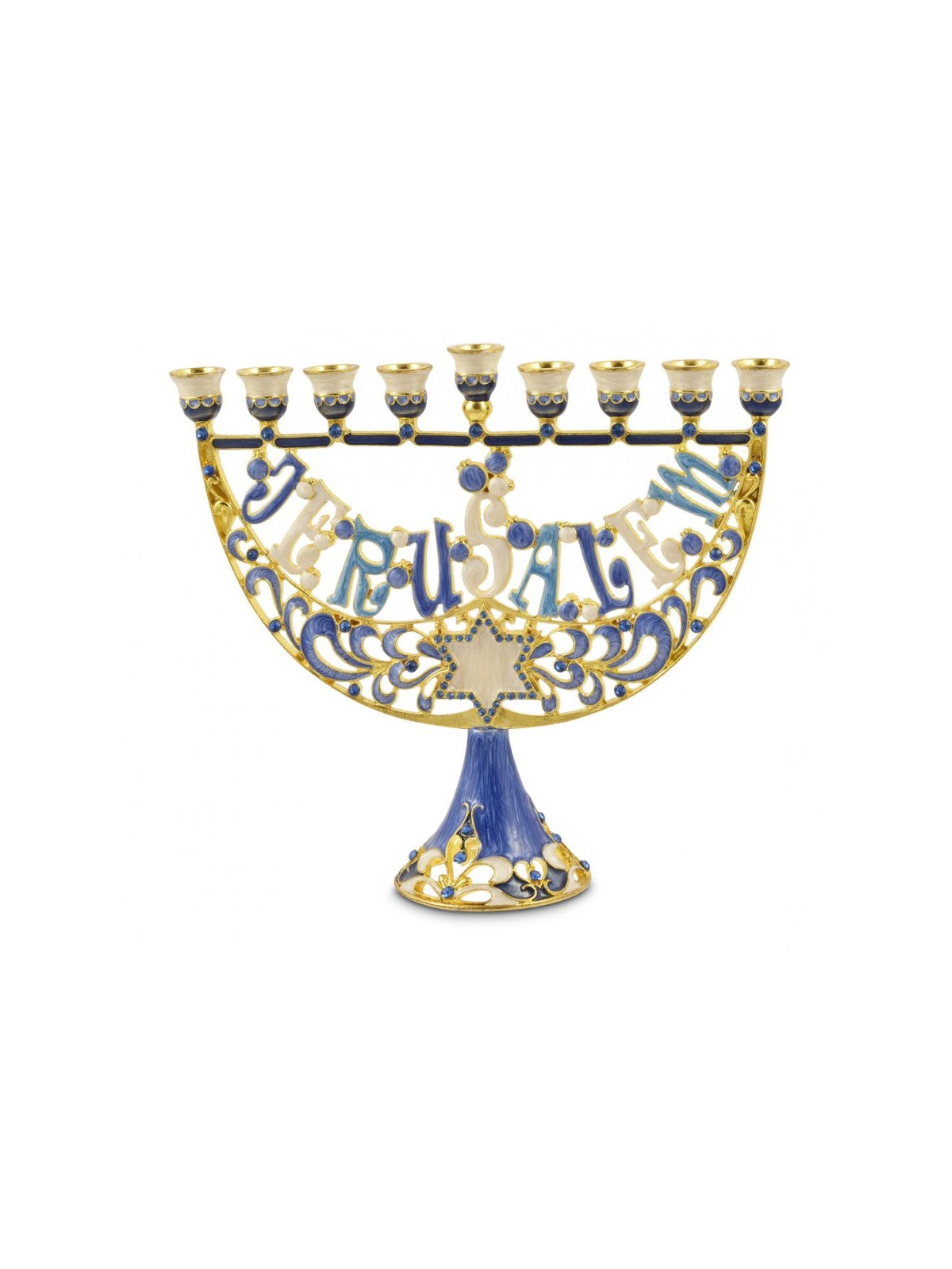 Enamel Menorah Star of David English Jerusalem B... | Hanukkah Menorah